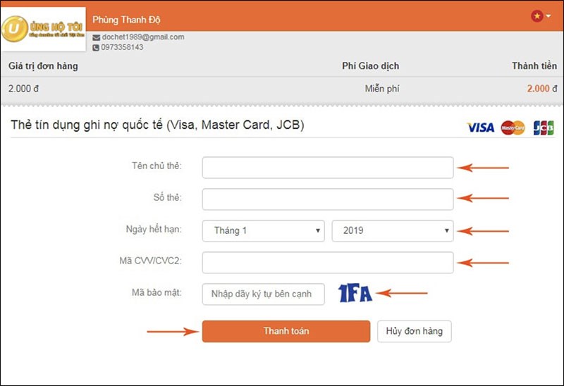 Donate bằng thẻ Visa