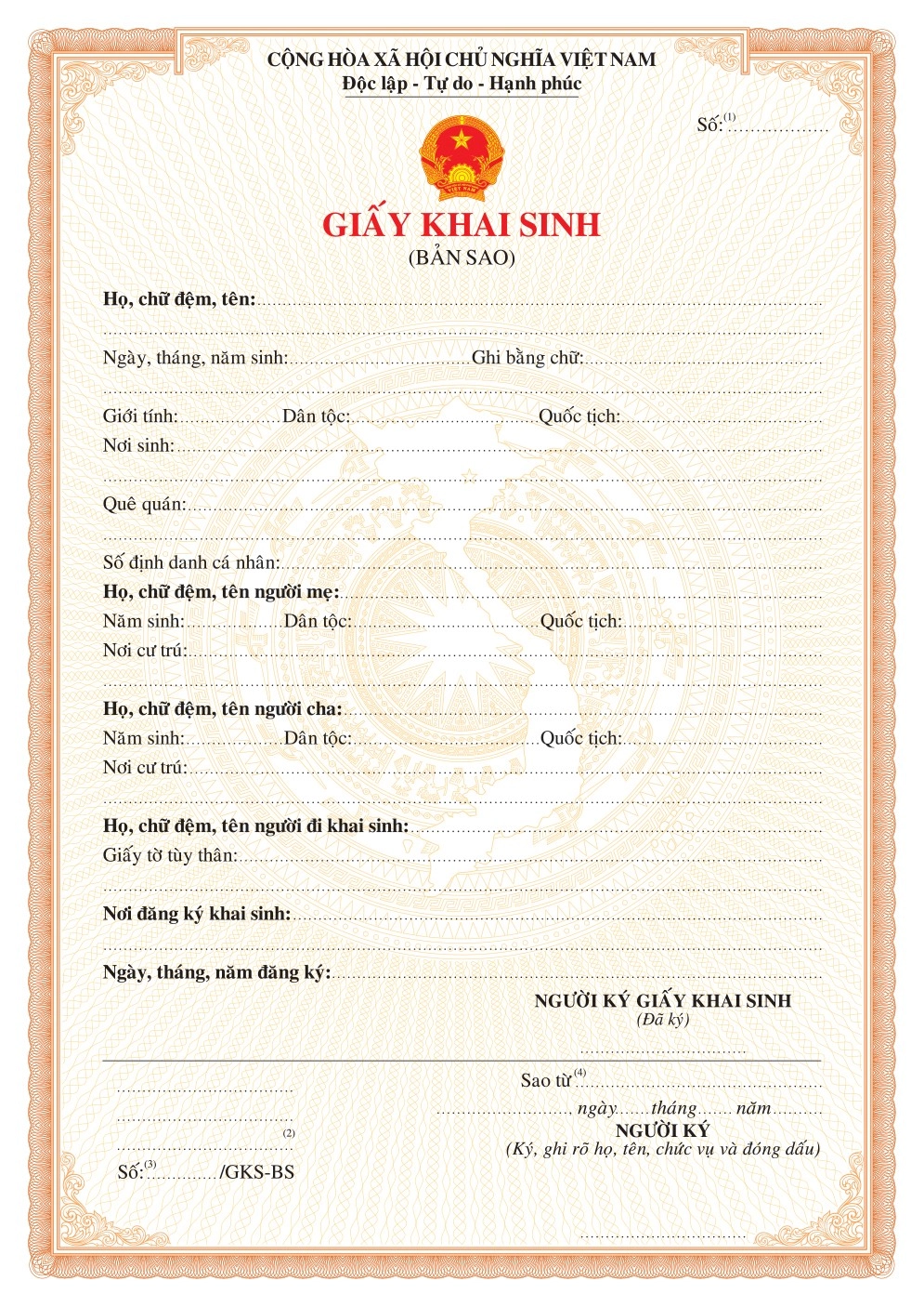 Mẫu Giấy khai sinh bản chính và bản sao mới nhất hiện nay