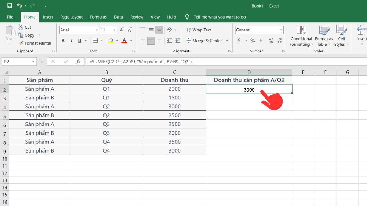Hướng dẫn cách dùng hàm SUMIFS trong Excel bước 2