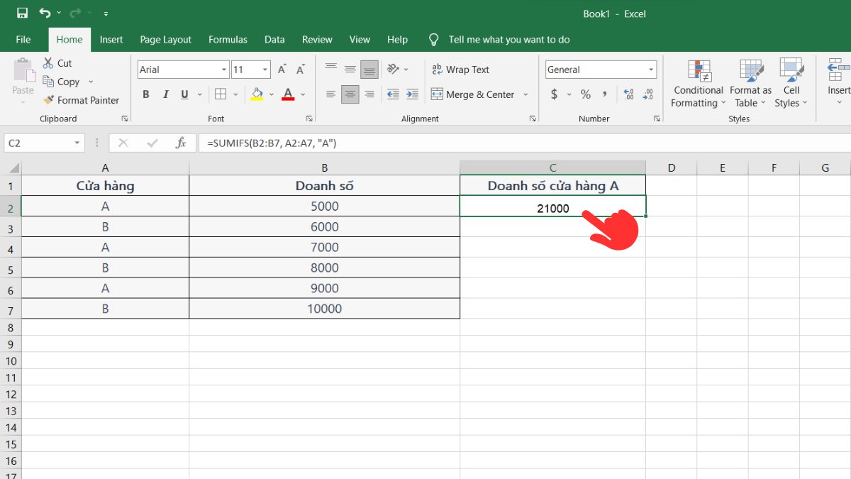 Cách dùng hàm SUMIFS tính tổng có điều kiện bước 2