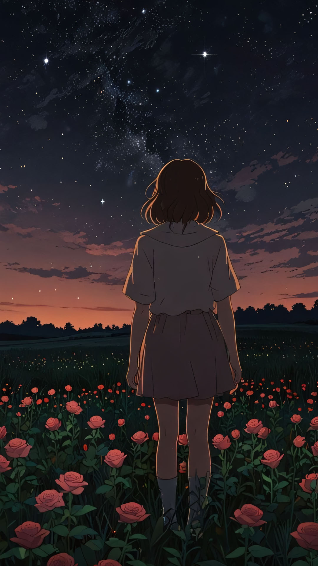 co gai giua dong hoa nhin sao troi trai tim mo mong 1920px 1080px full hd