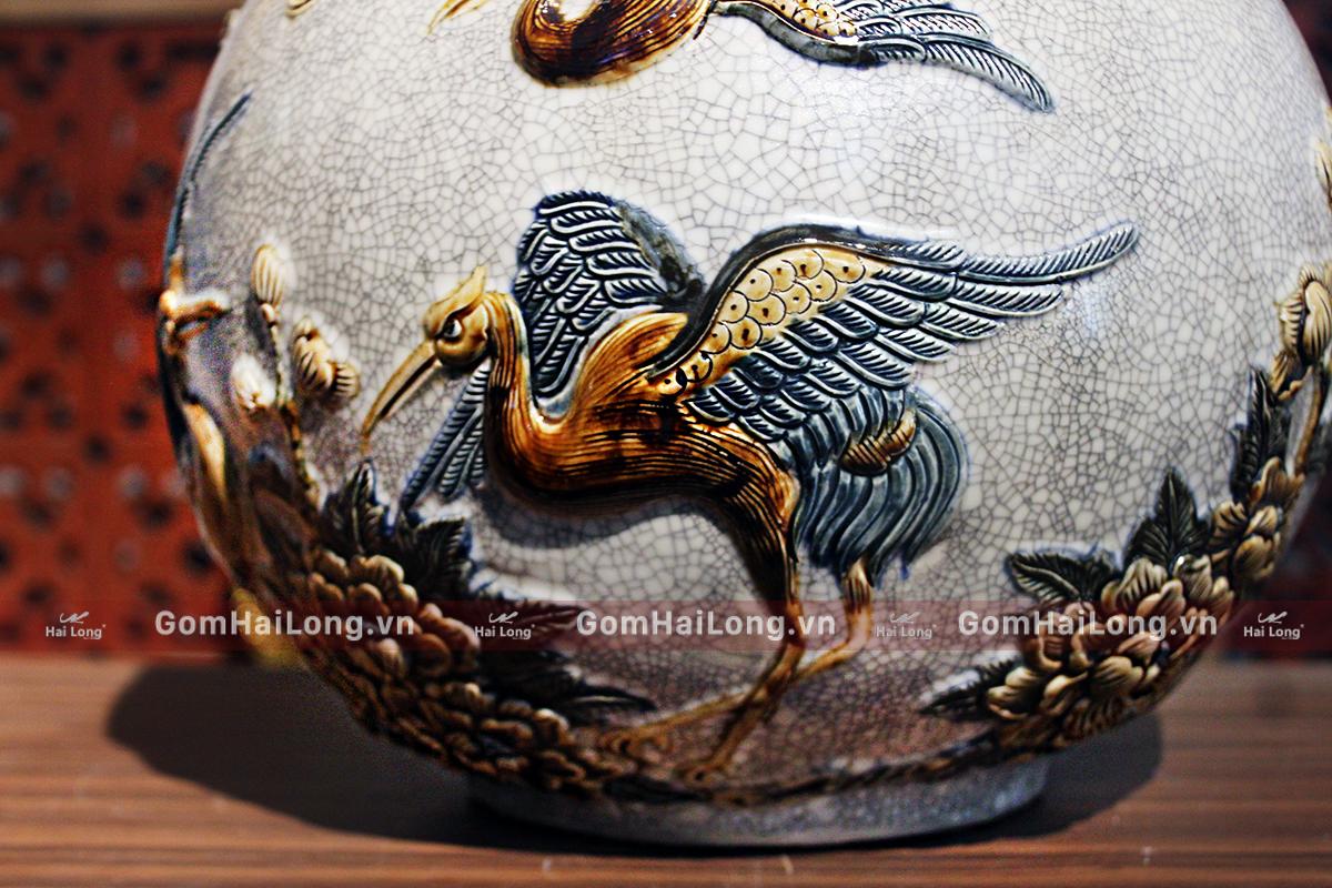 Bình hút lộc chim hạc cây tùng gốm sứ Hải Long