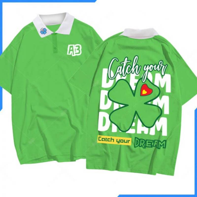 Mẫu áo lớp Polo oversize Lucky màu xanh A3 slogan tiếng anh " Catch Your Dream"