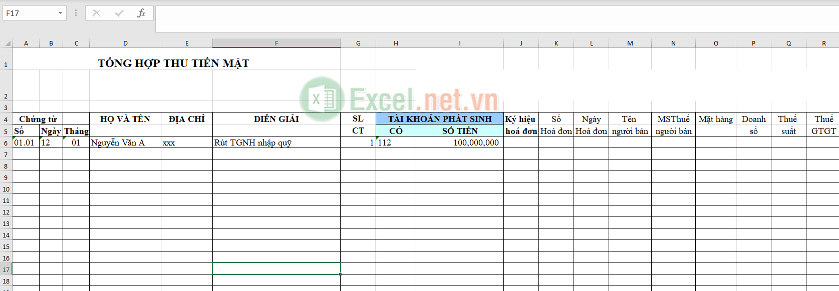 Mẫu thu chi tiền mặt trong doanh nghiệp