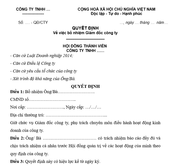 10 mẫu quyết định bổ nhiệm 2026 cho mọi chức vụ