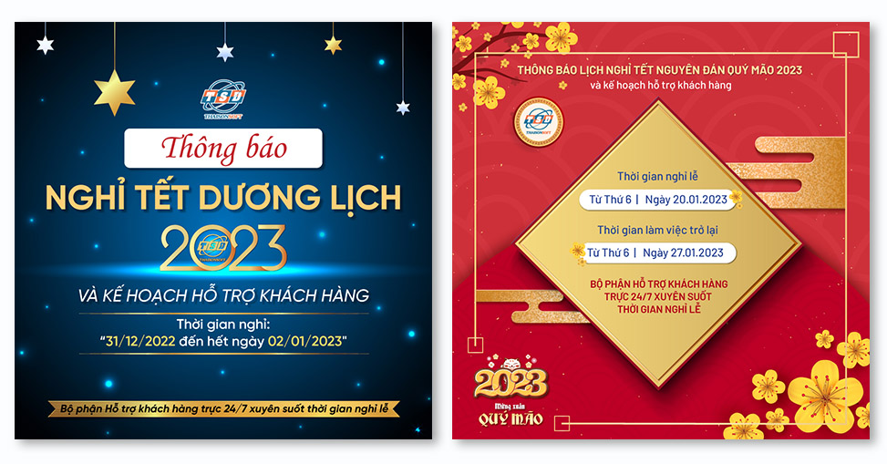Ảnh thiệp thông báo Nghỉ Tết Dương lịch và Tết Âm lịch 2023