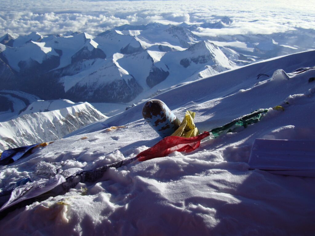 On the summit of Mount Everest.