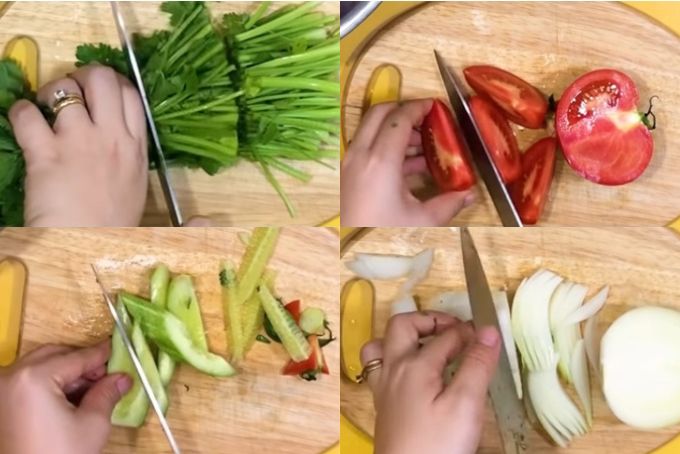 Sơ chế nguyên liệu khác làm món mực xào thập cẩm ﻿đãi tiệc