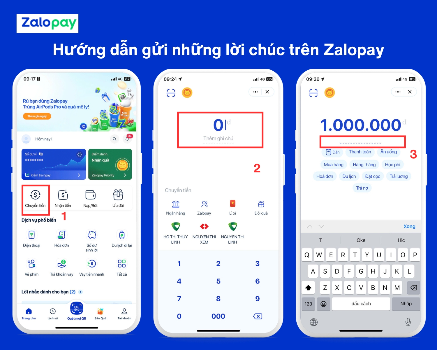 hướng dẫn gửi những lời chúc trên zalopay