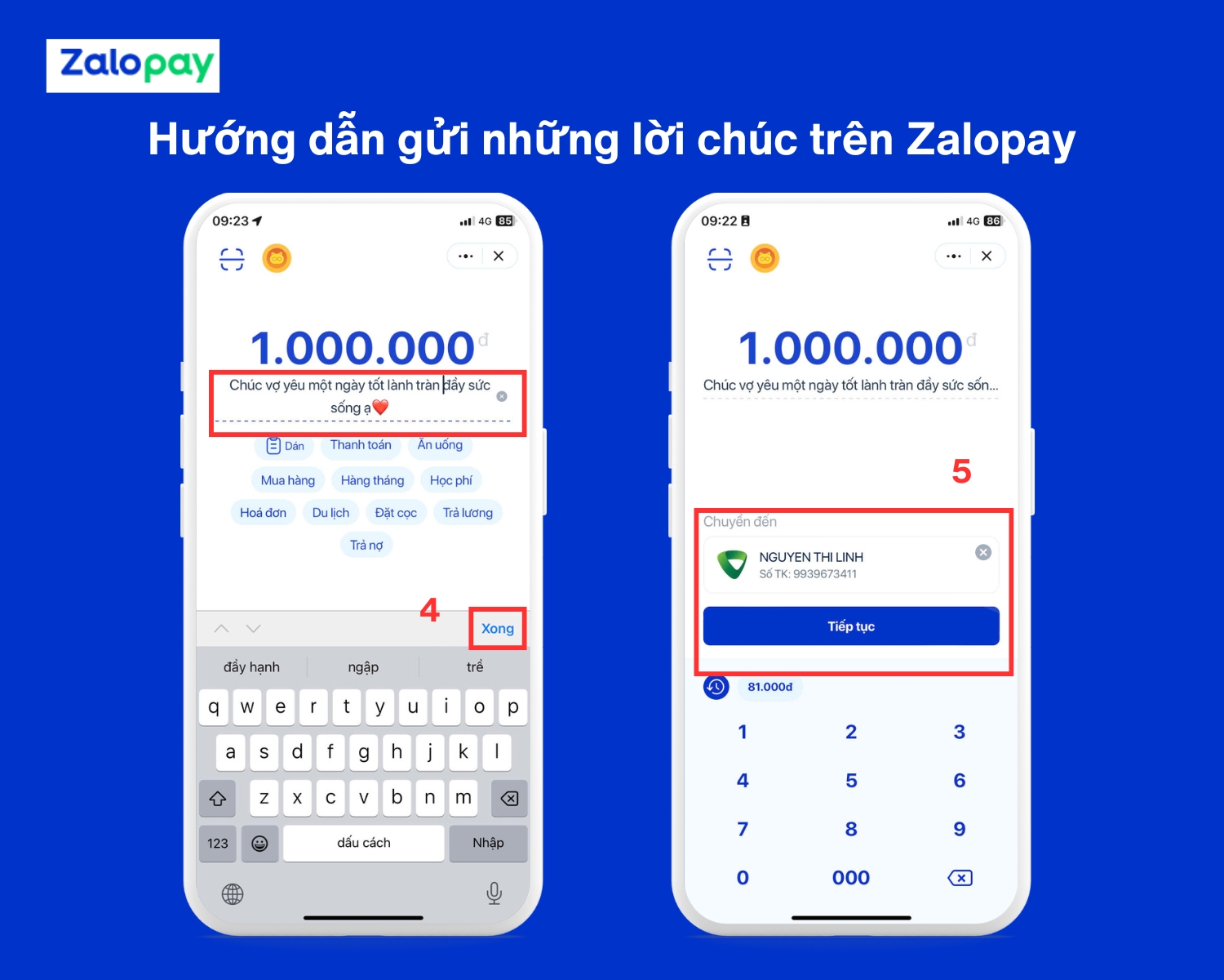 hướng dẫn gửi những lời chúc trên zalopay