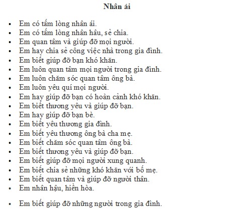 Mẫu nhận xét lớp 3 theo Thông tư 27