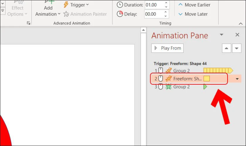 Di chuyển hiệu ứng của kim chỉ số xuống vị trí thứ 2