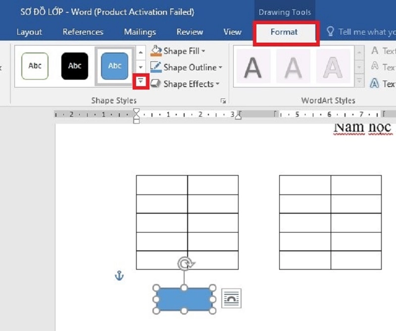 Vào Format để chọn khung ghi chú tên tổ