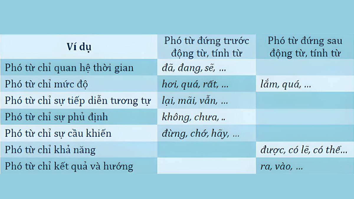 Các loại phó từ
