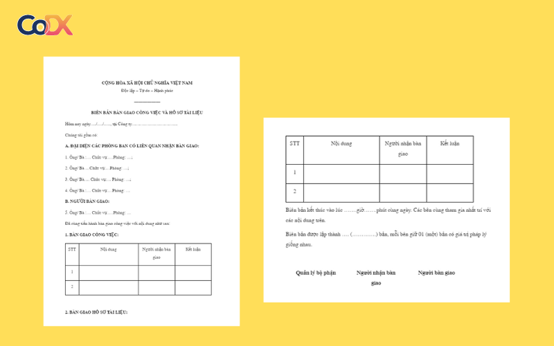 Mẫu biên bản bàn giao tài liệu công việc