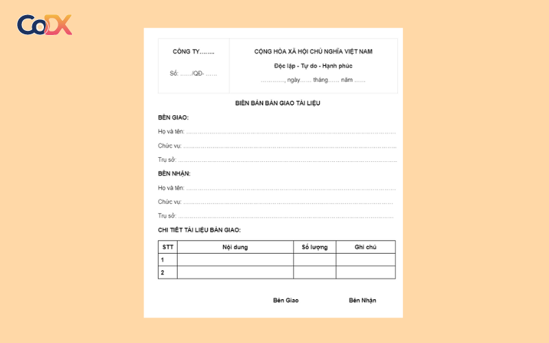 biên bản bàn giao tài liệu