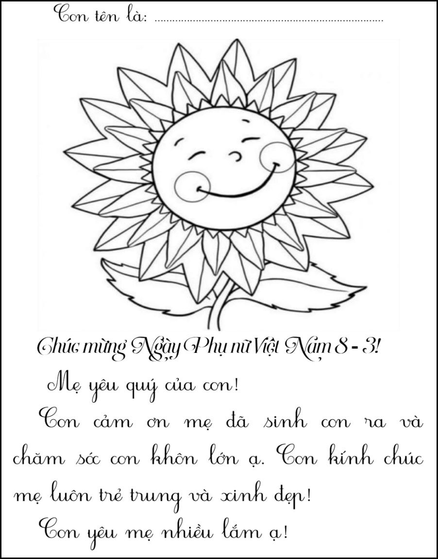 Tranh tô màu 8/3 tặng bà