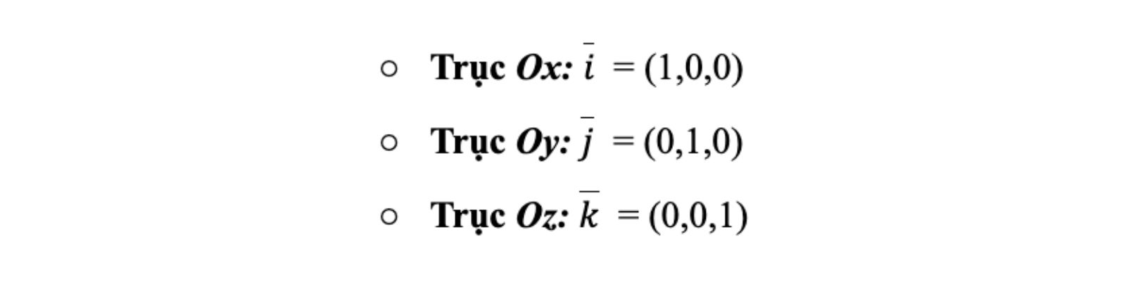 Vectơ chỉ phương của các trục tọa độ