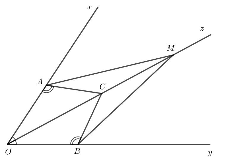 begin{array}{l}widehat {BAC} + widehat {ABC} + widehat {ACB} = {180^o} Rightarrow {60^o} + {45^o} + widehat {ACB} = {180^o} Rightarrow widehat {ACB} = {75^o}end{array}