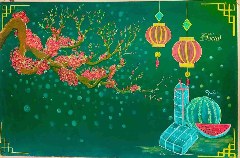 trang trí bảng Tết