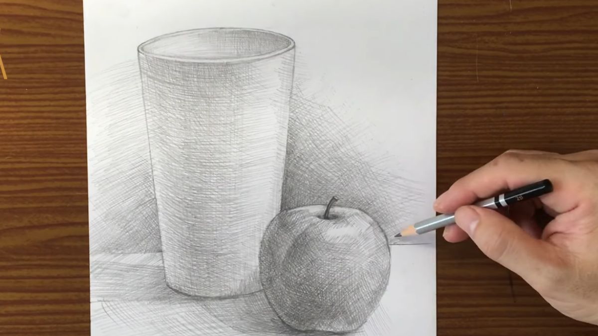 Bước 4 xóa các đường khung ban đầu trong tranh vẽ tĩnh vật