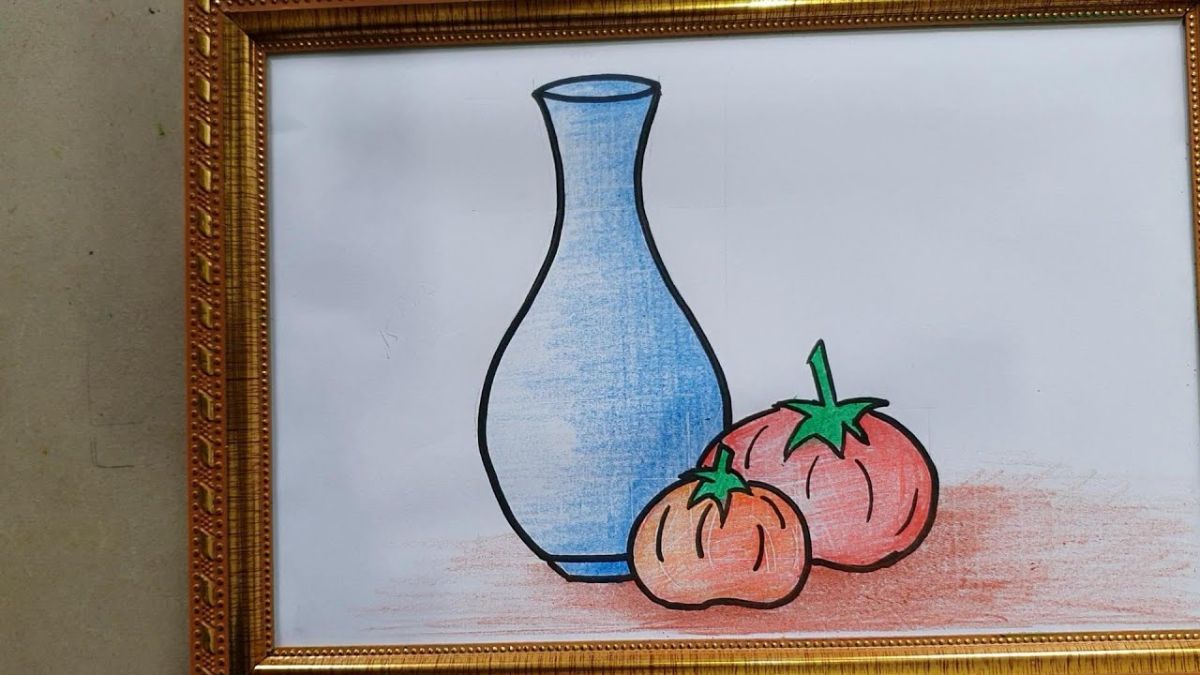 Tranh vẽ tĩnh vật bình hoa đẹp đơn giản bằng chì