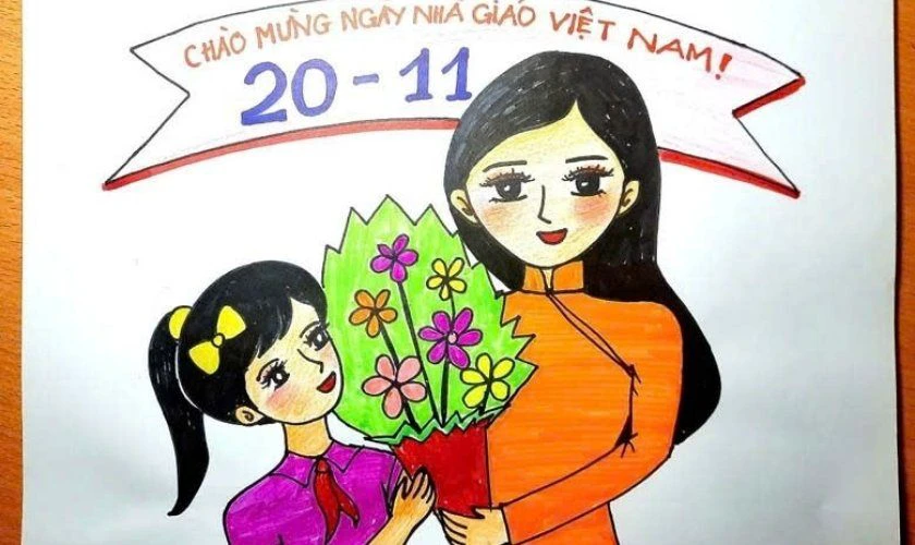 Vẽ tranh tri ân thầy cô 20/11 đơn giản