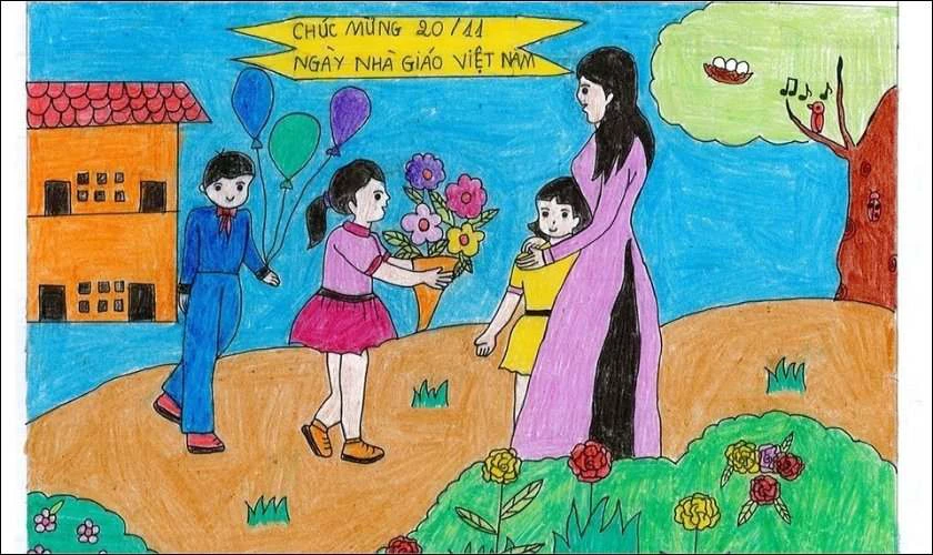 Vẽ tranh tri ân thầy cô 20/11 màu sắc