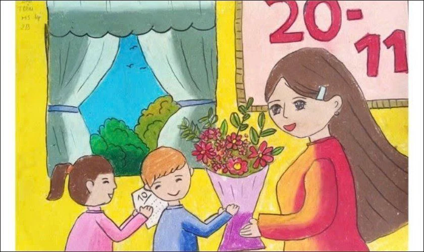 Vẽ tranh tri ân thầy cô 20/11 cho các bé