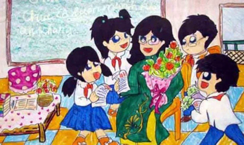 Tranh vẽ 20/1 về thầy cô bạn bè