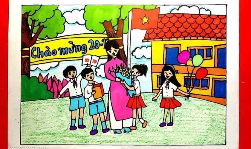 Vẽ tranh 20/11 trên giấy A3 màu sắc