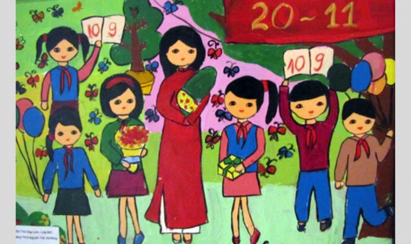 Vẽ tranh 20/11 trên giấy A3 đơn giản