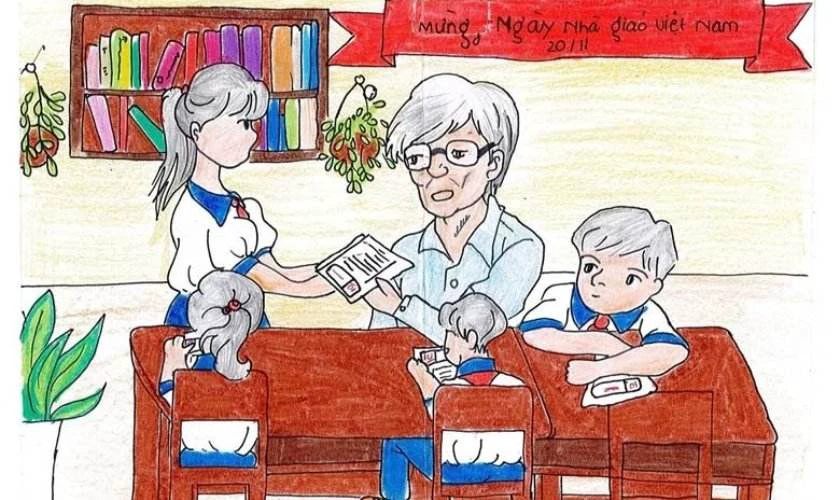 Vẽ tranh 20/11 trên giấy A4 đơn giản