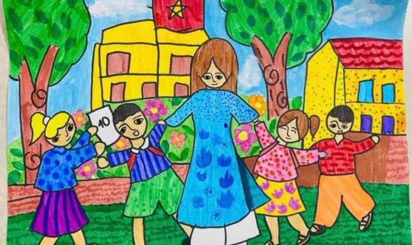 Mẫu vẽ tranh 20/11 đẹp nhất lớp 6