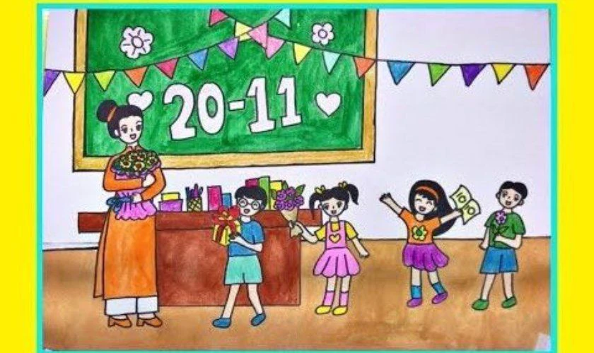 Mẫu vẽ tranh 20/11 lớp 6 ấn tượng