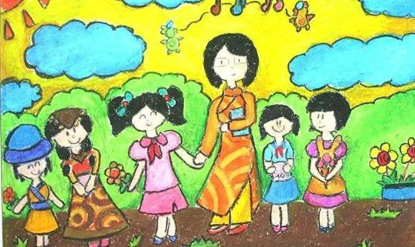 Mẫu vẽ tranh 20/11 cho các em lớp 6