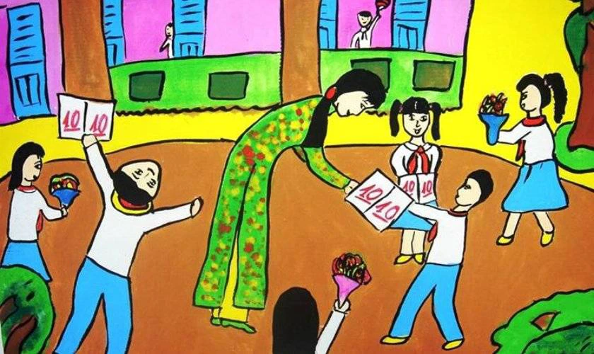 Mẫu vẽ tranh 20/11 cho các bé học sinh cấp 2