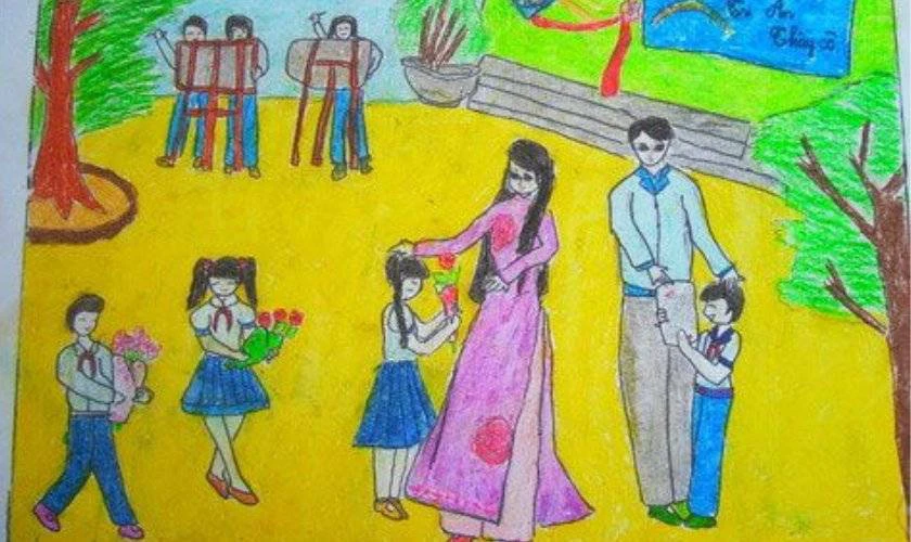 Mẫu vẽ tranh 20/11 lớp 7 cảm động