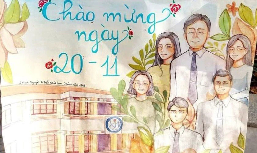 Mẫu vẽ tranh 20/11 báo tường 2025