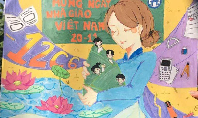 Mẫu vẽ tranh 20/11 báo tường tri ân thầy cô