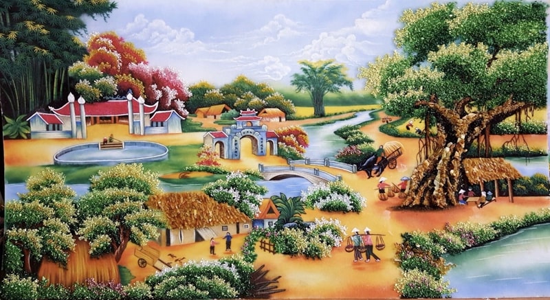 Những mẫu tranh dân gian về phong cảnh làng quê 4