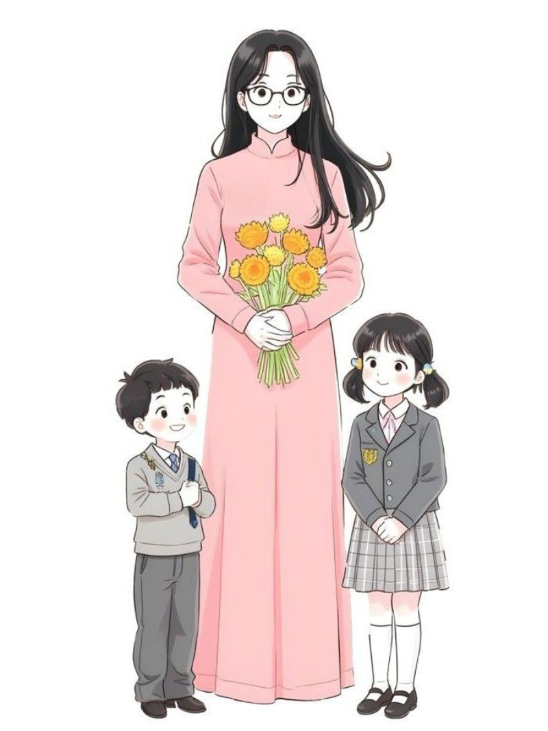 ảnh vẽ tranh thầy cô và mái trường thân thương