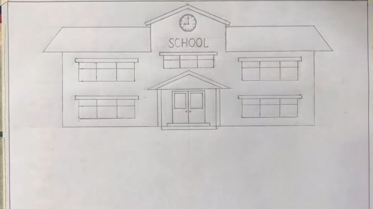 Phác họa bức vẽ tranh trường học