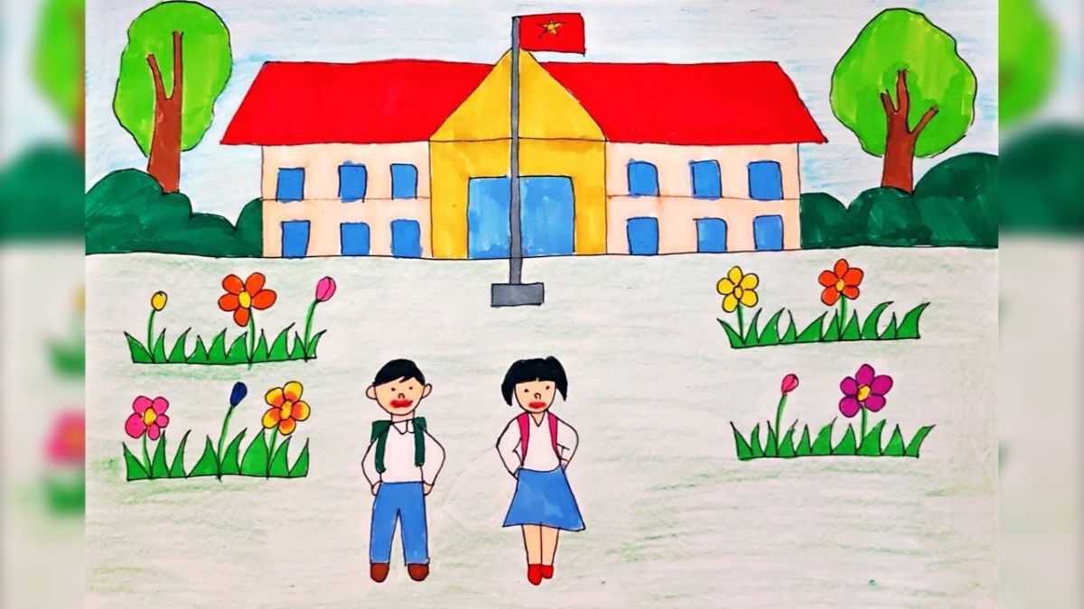 Vẽ tranh trường học em đẹp đầy ấn tượng