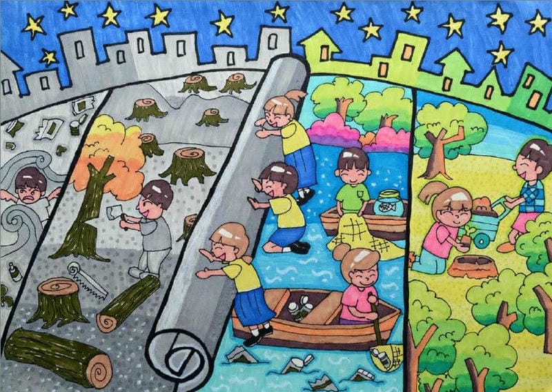 ý tưởng vẽ tranh gửi tương lai xanh 2050