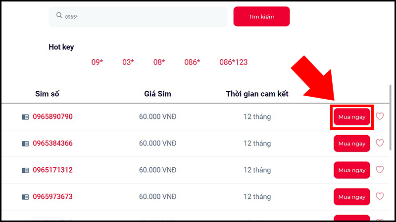 Chọn thuê bao bạn muốn và nhấn Mua ngay