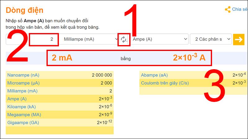 Hướng dẫn cách đổi đơn vị mA sang A bằng công cụ bước 2