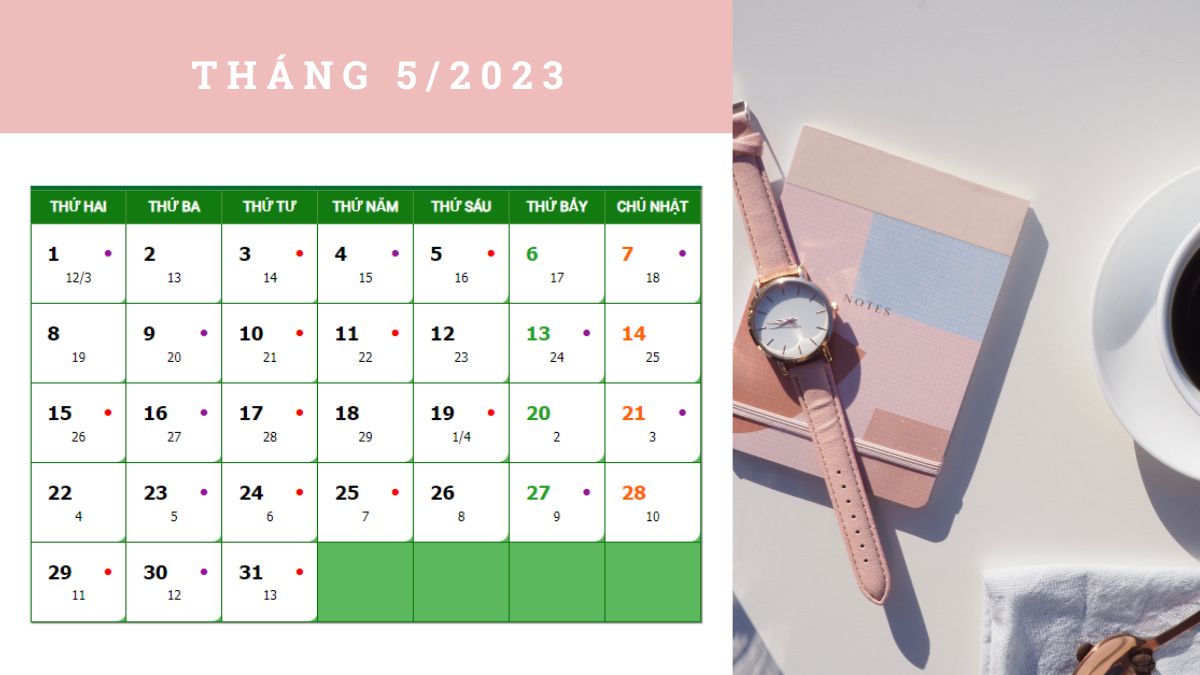 Lịch âm dương tháng 5 năm 2023