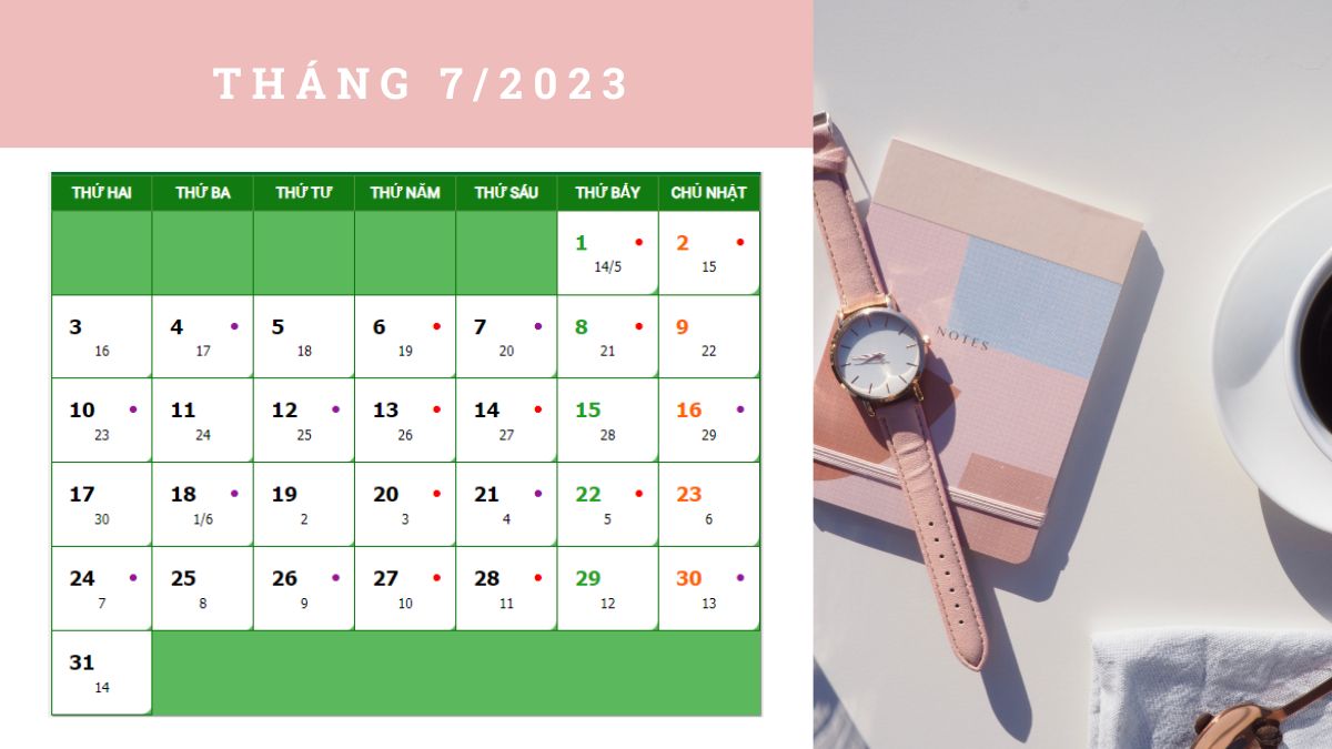 Lịch âm dương tháng 7 năm 2023
