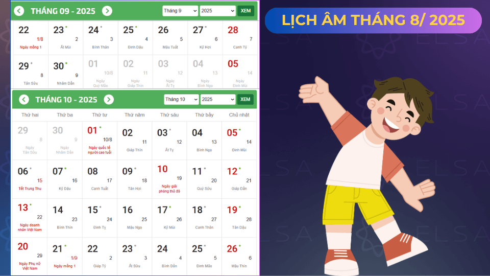 Lịch âm tháng 8 năm 2025